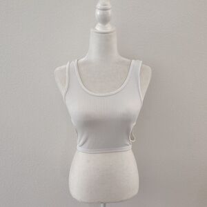 Zara White Ribbed Cropped Top With Cut outs Size XS